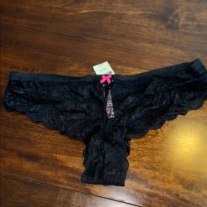 Pink extra low rise, mini Cheekster black lace panties new size M